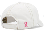 BELIEVE - WHITE - PINK RIBBON WASHED VINTAGE BALL CAP