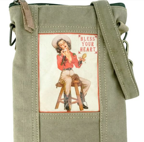 Bless your Heart  Cowgirl -  Repurposed Military Tent Material (Only one of this size left)