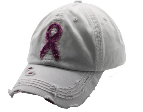 Purple Ribbon Hat - White (Pancreatic Cancer)