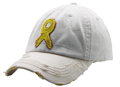 Yellow Ribbon Hat - White (Childhood Cancer/BoneCancer)