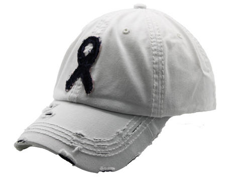 Dark Blue Ribbon Hat - White (Colon cancer)