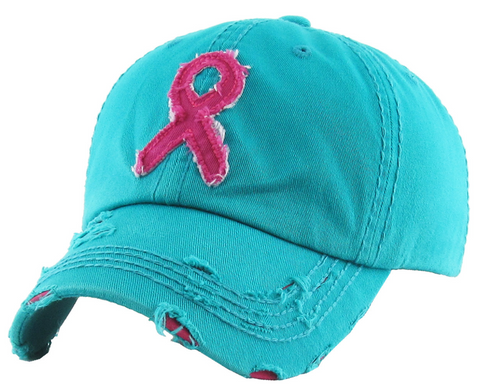 Pink Ribbon Hat - Turquoise
