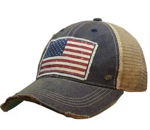 America Flag distressed Trucker Hat