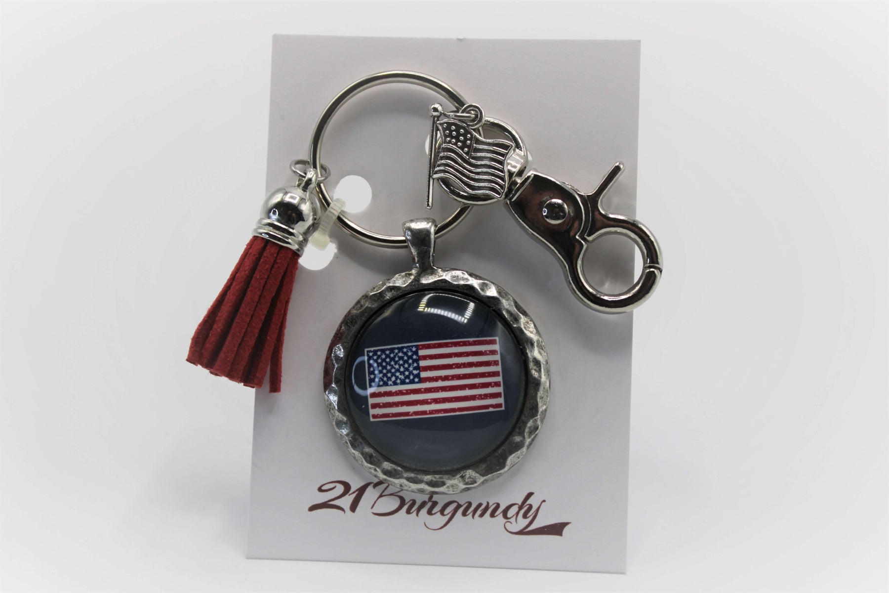 America Strong - Pewter Hammered Keychain - USA Made