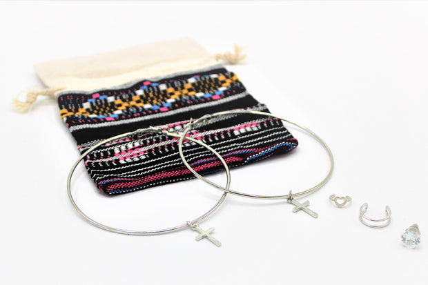 Bohemian Bag with Silver Earring Set